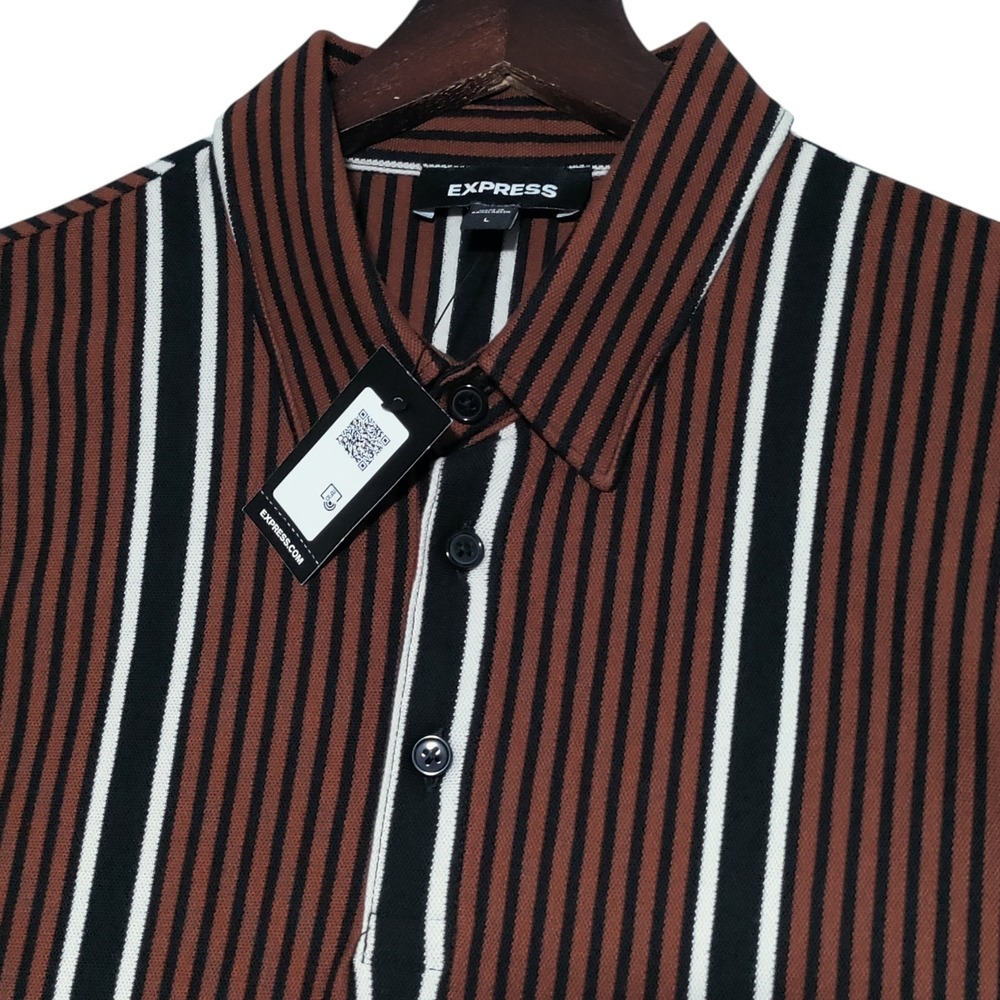 Express Polo Shirt Mens Large Vertical Striped Short Sleeve‎ Casual Preppy NWT